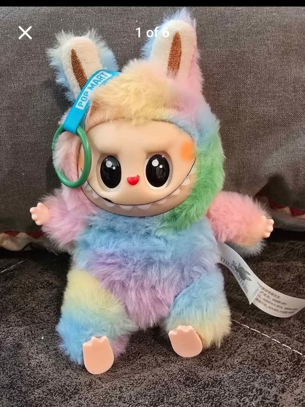 Plush Rainbow Furry Monster Keyring Toy - Cute Multi-Color Labubu Plush
